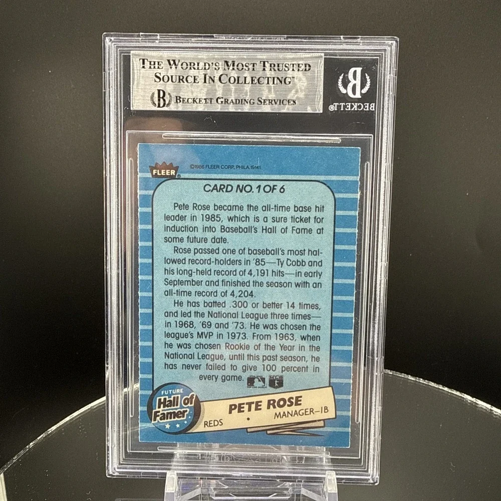 1986 Fleer Pete Rose Future Hall of Famers Auto BGS Authentic Cincinnati Reds